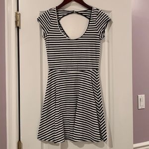 Navy blue striped A-line dress!